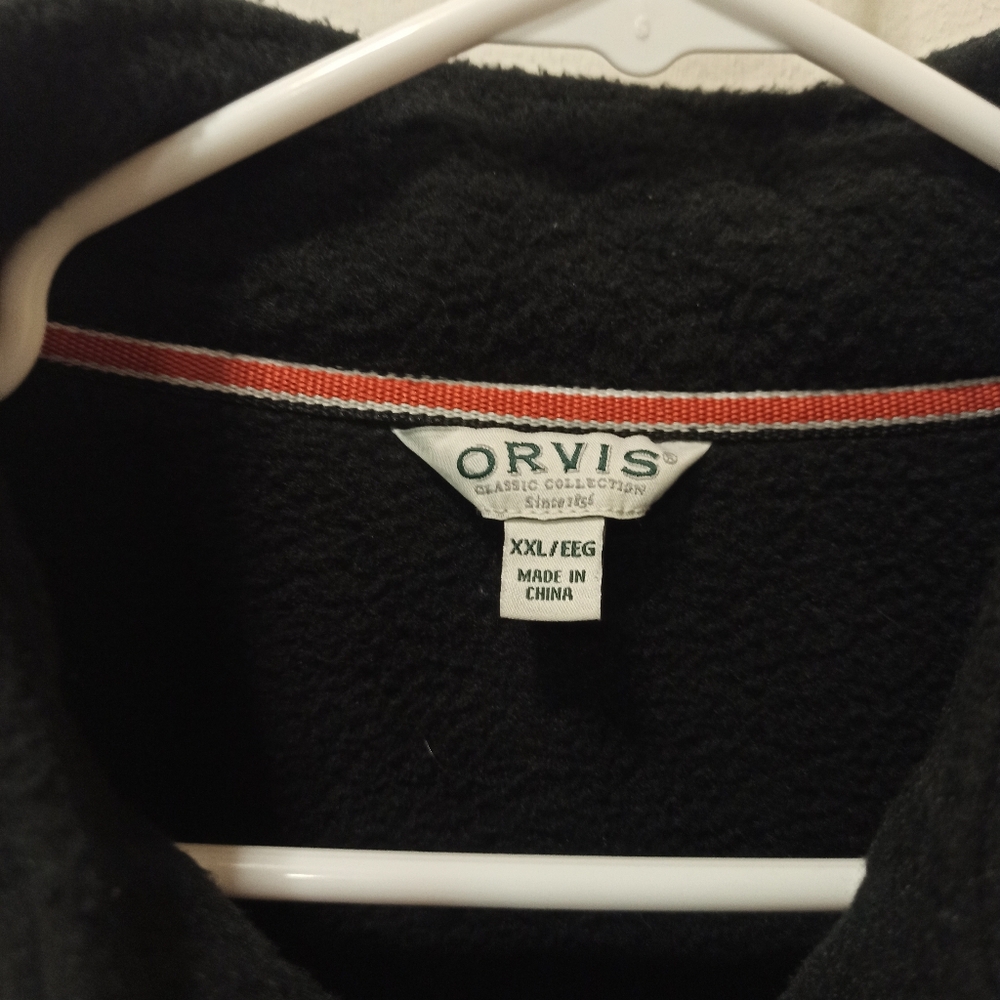 Orvis Men's Sz. XXL, Solid Black w/ Orange Accents Zip Up Fleece Jacket, NWT - Picture 6 of 15